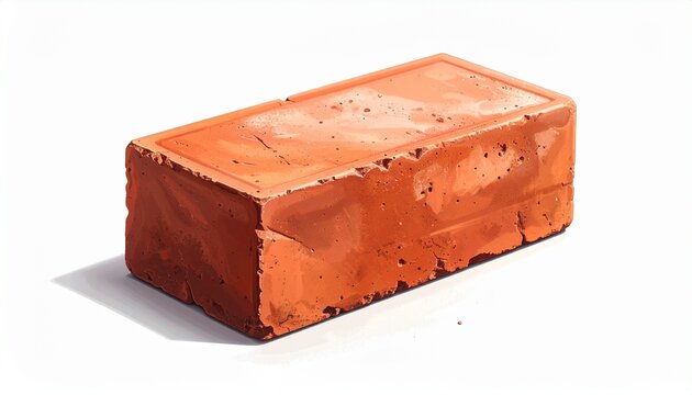 A single solid red clay brick isolated on a white background representing construction materials and structural building elements for renovation.