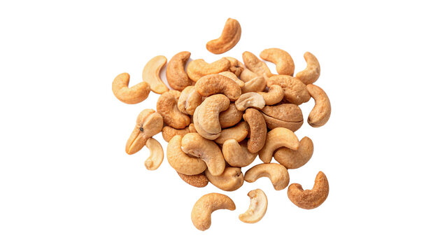 Group of healthy raw cashew nuts organic snack isolated on transparent background cut out