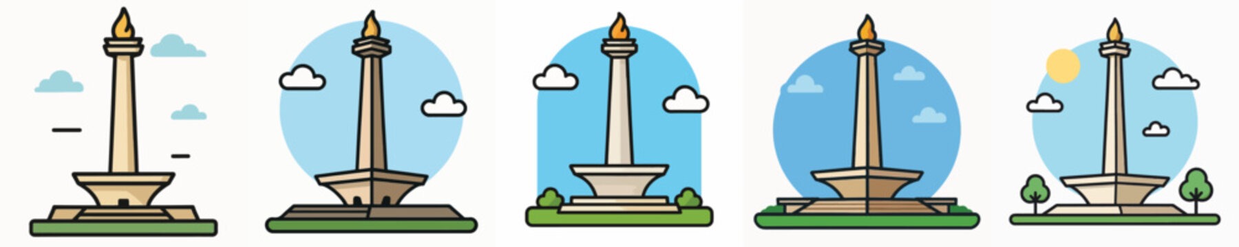 Set of Monas Jakarta, Indonesia vectors