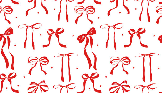 Red ribbon bow seamless pattern for holiday gift wrapping design