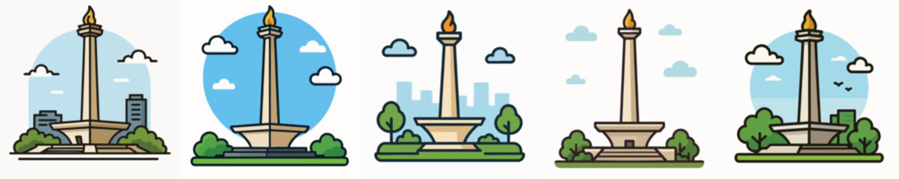 Set of Monas Jakarta, Indonesia vectors