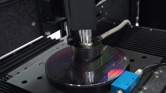 silicone wafer under the microscope,integrated circuits to manufacture CPU and GPU