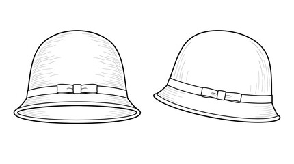 Fototapeta premium Classic Cloche Hat Technical Illustration Front Side View Vector Fashion Design