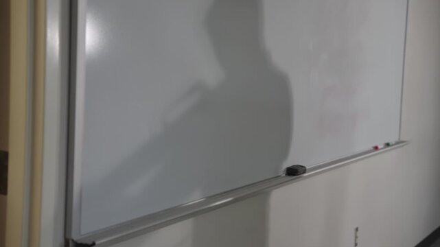 Shadow of active shooter gunman cast upon a school chalkboard 60fps.mp4