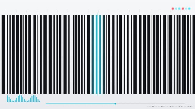 Parallel black bars of varying widths sweeping horizontally, creating a tech-inspired barcode scan transition.