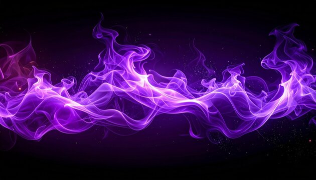 Vibrant purple flames and swirling smoke patterns isolated on a deep black background for abstract creative design and digital artistry.