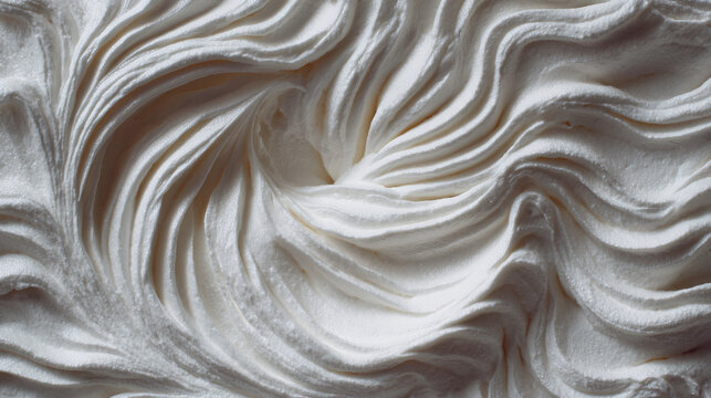 Abstract swirling pattern of white cream or frosting, creating a textured and dynamic visual.