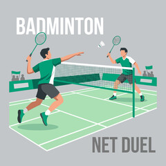 Obraz premium Dynamic Badminton Match Play Action Two Players Competing On Court