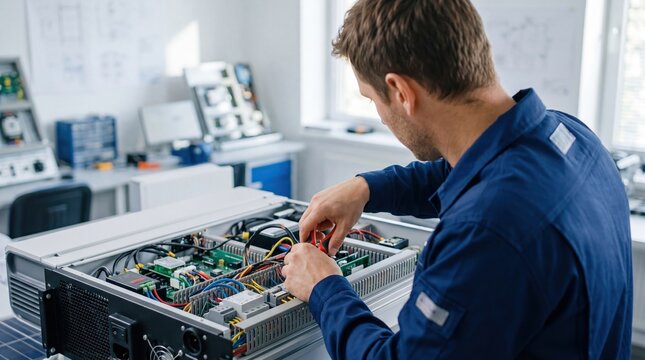 Professional technician repairing server hardware, electronics maintenance in data center, IT specialist working on computer components, technology repair service