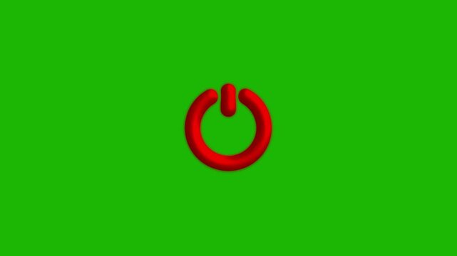 3 d red power button animation on green screen background, for tech interface, switch start stop