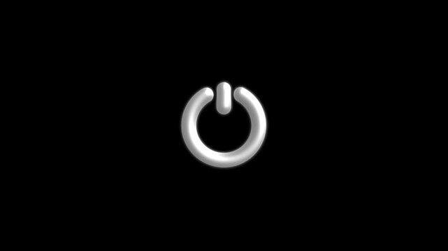 Metallic power button animation on black background, digital technology and, startup concept, switch