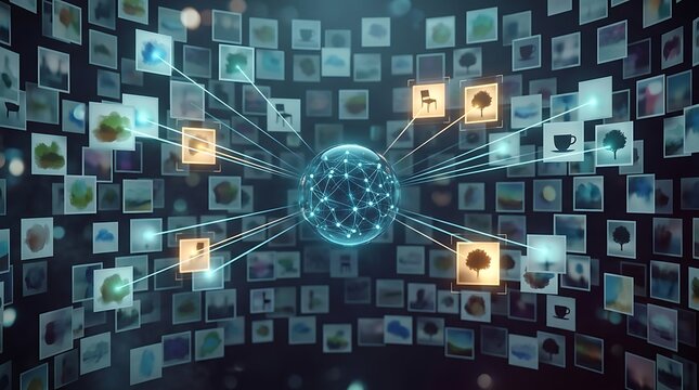 Digital neural network connecting images in a global data cloud transparent background
