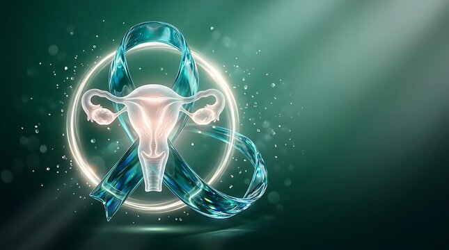 Teal Ribbon and Female Reproductive System Ovarian Cancer Awareness