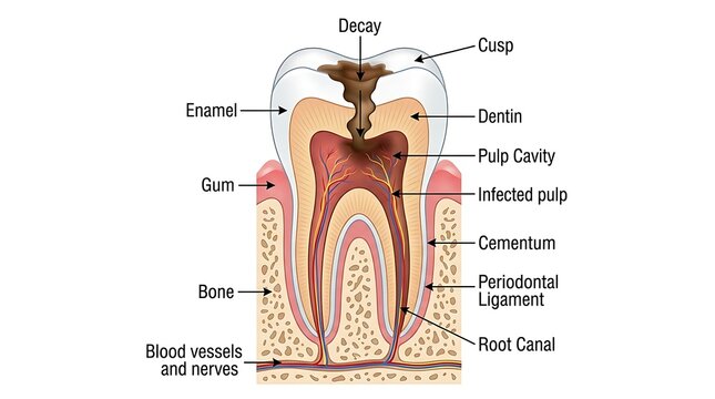 Anatomy of a tooth with labeled parts tooth structure dental anatomy