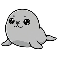 Fototapeta premium Cute Seal Cartoon: A charming, simplified illustration of a baby seal with large, expressive eyes and a sweet smile, perfect for children's designs and aquatic themes.