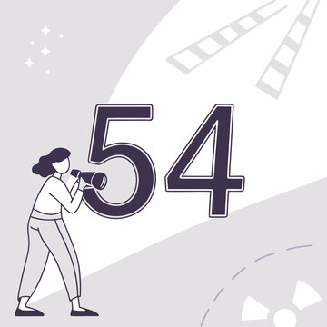 Female scientist celebrating 54th birthday with telescope. Astronomer marking milestone achievement in space research lab.