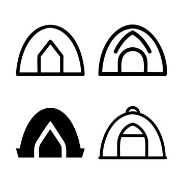 Minimalist church roof architectural icons set - Four clean, black minimalist icons showing different church roof styles and designs for architectural or religious use.