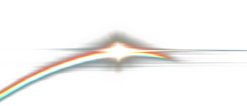 A bright star-like object with colorful flares against a black backdrop, producing a lens flare effect