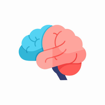 Human brain illustration centered front view for mental health concept flat vector icon even light on white background