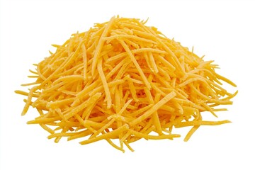 Fototapeta premium A pile of shredded cheese on a white background for culinary or food-related purposes