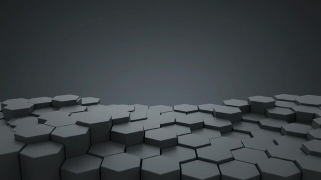 Dark Gray Hexagon Structure Abstract Geometric Technology Pattern Texture Modern Futuristic Monochrome Design Surface Symmetry Repetition Dynamic Undulating Background Matte Finish Depth Mystery