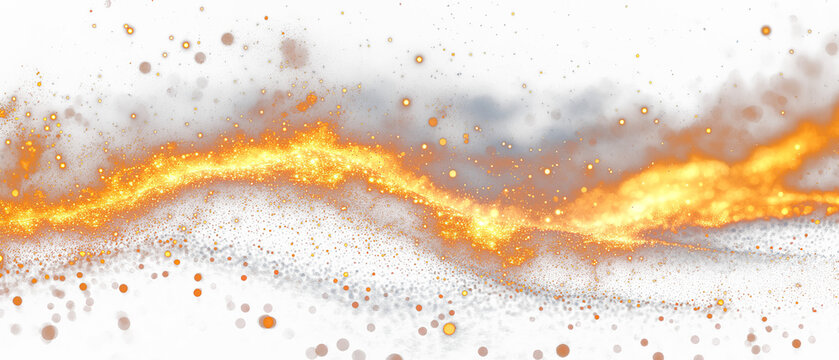 Abstract digital artwork featuring glowing particles, mimicking a wave of fire across a dark backdrop