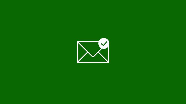White envelope with a checkmark symbol centered on a vibrant solid green background