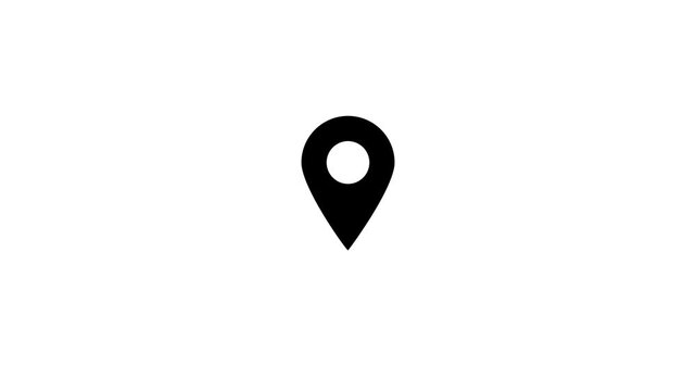 GPS location pointer animation with radio wave, location pointer, pin icon on white background.