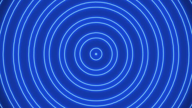 Glowing blue neon concentric circles pattern abstract light background