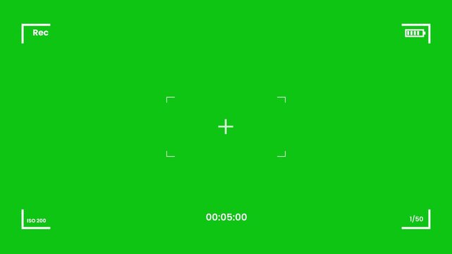 Digital camera viewfinder overlay with recording indicator and solid green screen background layer