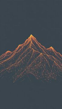 Clean data chart mountain nodes on a precise copper and dark slate grey background are featured in a clean minimalist graphic image