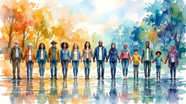Happy friendship day diverse group of friends holding hands in harmony