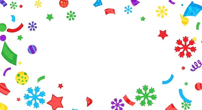 Colorful Festive Confetti Celebrations with Snowflakes and Stars.