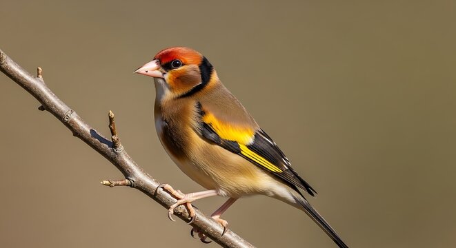 Colorful Finch Perched on Thin Tree Branch in Natural Setting.