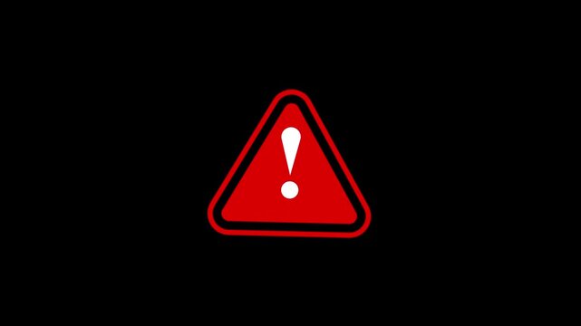 Critical warning red alert icon animation with exclamation mark on white background