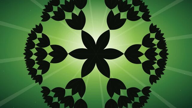 Organic, recursive black leaf-like masks sprouting and unfolding to create a natural, fluid transition.