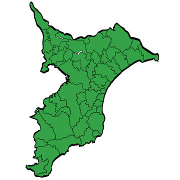 千葉県地図 市町村区分 緑色 筆タッチ 和風 東日本 / A brushstroke map of Chiba Prefecture / green