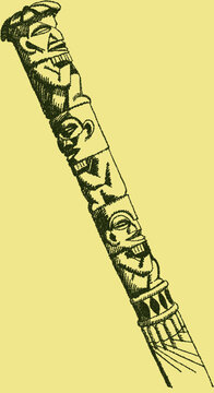Umbrella handles with carvings inspired by African, Inca and Oceanic art in stipple effect