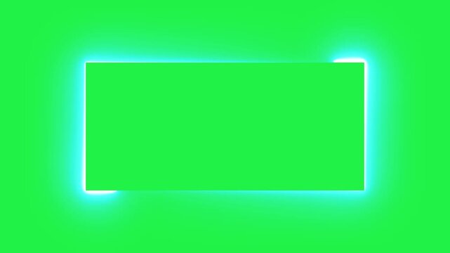 Glowing neon light rectangle frame animation isolated on green background