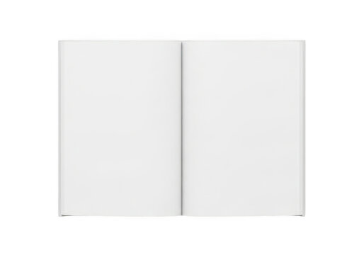 Open blank book with two white pages spread flat
