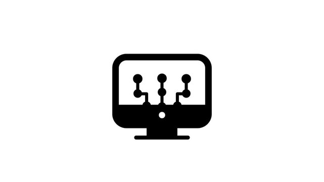 Computer monitor displaying circuit board animation isolated on white background