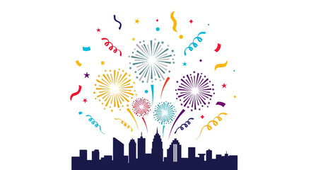 Colorful Fireworks Exploding Above City. © Scorpio