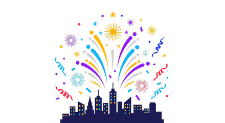 Colorful fireworks exploding in city. © Scorpio