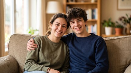 Fototapeta premium Teenagers sitting together at home