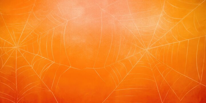 Halloween background with spider webs on orange textured surface
