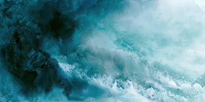 Abstract background of turbulent water flow with foam and bubbles in deep blue tones