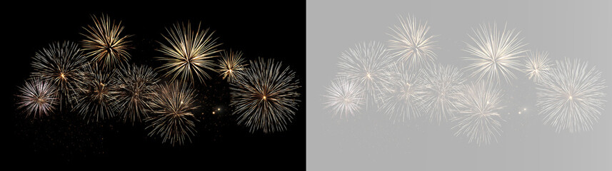 Obraz premium Fireworks pyrotechnics golden sparks colorful explosion aerial burst firecracker celebration holiday festival New Year anniversary night sky