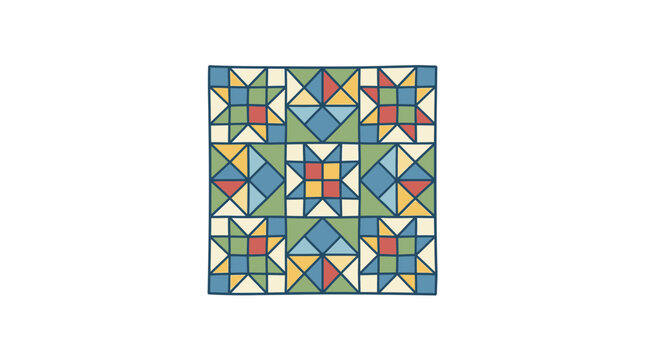 Colorful geometric pixel art quilt pattern mosaic square.