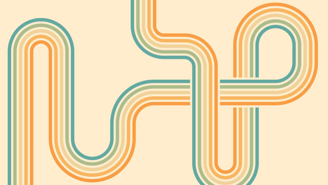 Abstract background of rainbow groovy Wavy Line design in 1970s Hippie Retro style. Vector pattern ready to use for cloth, textile, wrap and other.