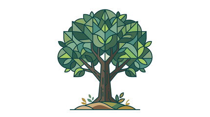 Geometric Tree Illustration: Abstract Nature Art, Green Leafy Canopy © Kembang
